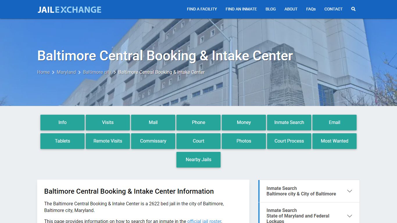 Baltimore Central Booking & Intake Center, MD Inmate Search, Information