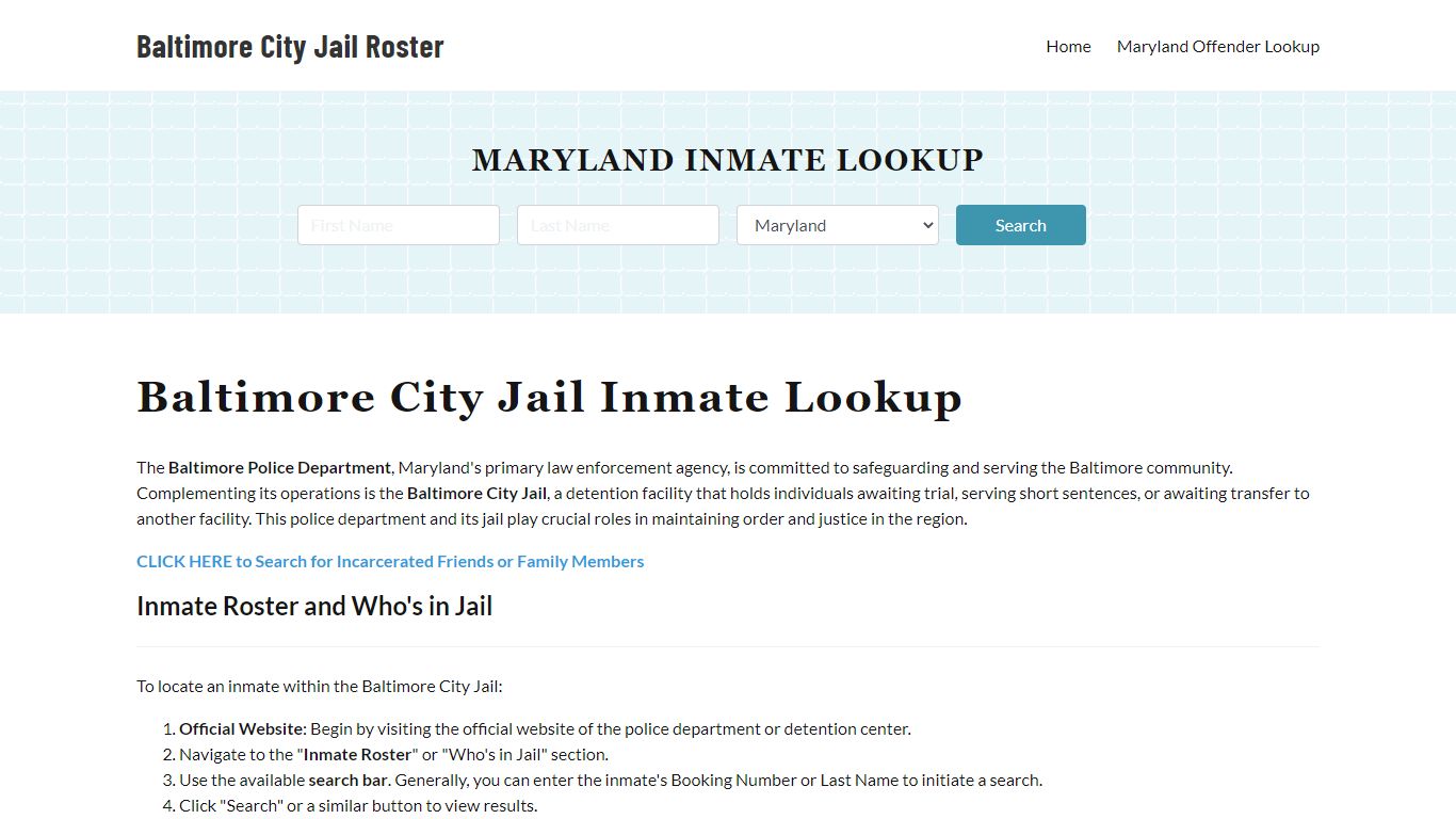 Baltimore Police Department & City Jail, MD Inmate Roster, Arrests ...